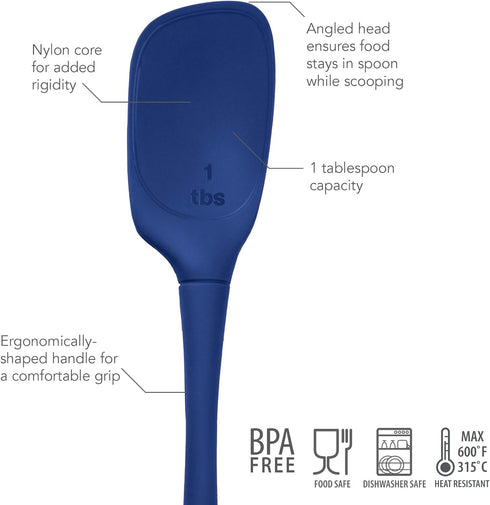 Tovolo Flex-Core All Silicone Spoon with Angled Head & Measuring Marking Perfect for Cooking & Baking, Heat-Resistant & BPA-Free, Dishwasher-Safe,...