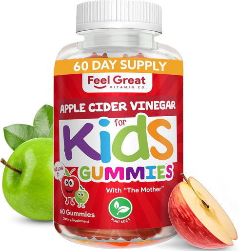Feel Great Apple Cider Vinegar Gummies for Kids | Rich in Digestive Enzymes & Natural Antioxidants for Gut Health | Vegan Gummy Supports Healthy N...