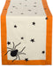DII Halloween Tabletop Collection Bold Black Stars/Spooky Spider with Orange Border on Off-White Natural Background, Machine Washable, 14x72 Table...