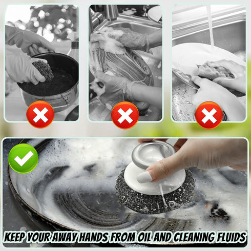 2Pcs Stainless Steel Wool Scrubber with Handle, Heavy Duty Pot Scrubbers Dish Scrubber Cleaning Brush Wash for Dish, Stainless Steel Scrubbing Bru...