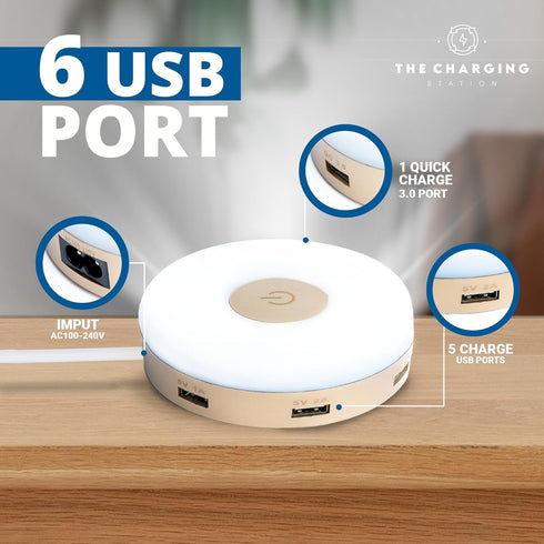 Ultra-Fast 6-Port USB Charging Hub QC 3.0 Technology - Universal Compatibility Android & iOS Devices, Cell Phones, Smart Watches-The Charging Stat...