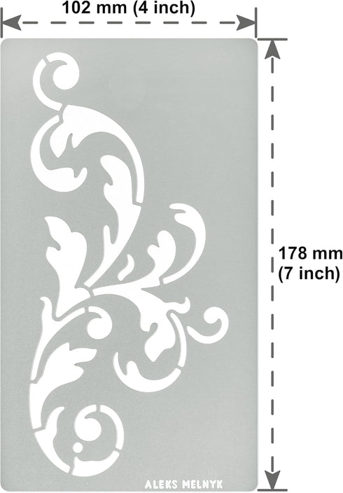 Aleks Melnyk No.349 Metal Stencil, Swirls, Ornaments, Flowers Vine, Patterns, Border, Small Stencil, 1 PC, Template for Wood Burning, Engraving, C...