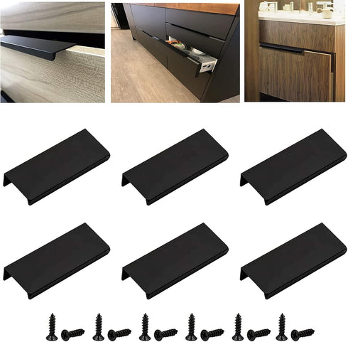 Black Back Mount Finger Edge Pull Concealed Handle for Kitchen Cabinet Drawer 80mm/3.15" Black Set of 6...