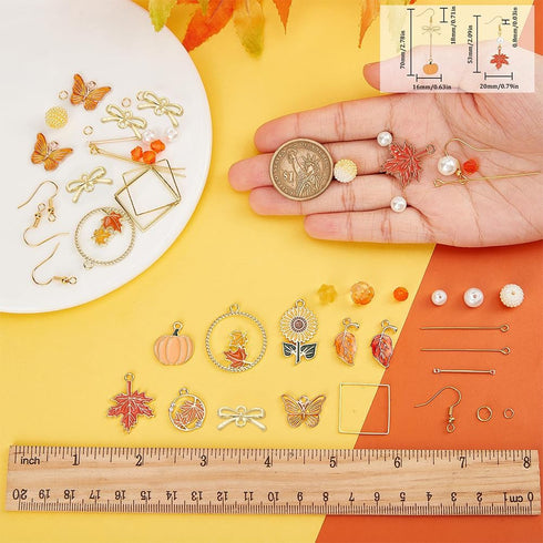 SUNNYCLUE 1 Box DIY 10 Pairs Thanksgiving Charms Earring Making Starter Kit Enamel Maple Leaf Charm Pumpkin Sunflower Charms Fall Autumn Charms Im...