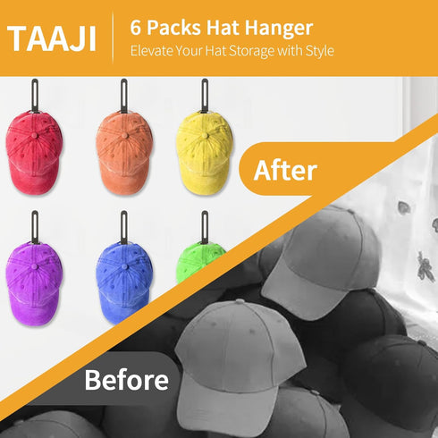 Hat Hanger for Wall 6 Packs, Adhesive Hat Hooks for Wall, Metal Baseball Hat Rack for Wall No Drilling, Sticky Hat Storage for Baseball Caps...