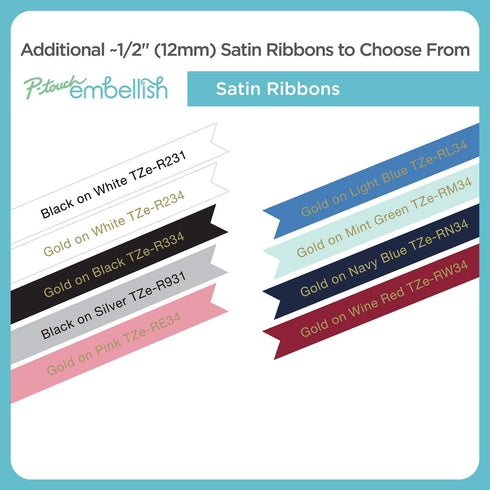 Brother P-touch Embellish Gold Print on Pink Satin Ribbon TZERE34 ~½” Wide x ~13.1’ Long for use with P-touch Embellish Ribbon & Tape Printer...