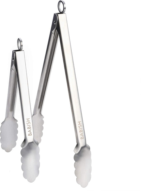 Babish 12” & 9” Locking Kitchen Tong Set, Stainless Steel...