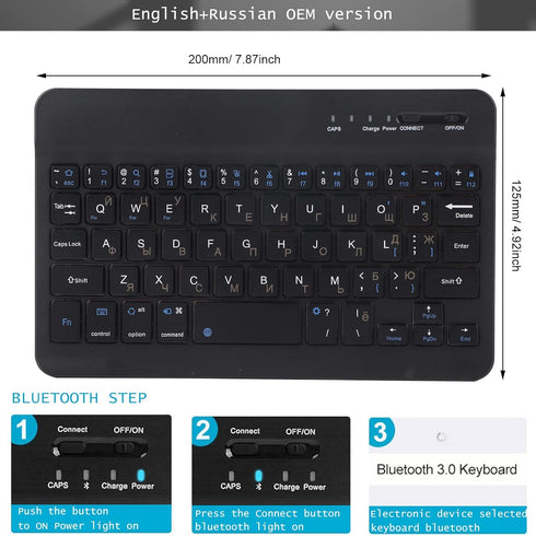 Russian Keyboard, Thin 7 Inch Rechargeable Russian and English Bilingual Bluetooth Keyboard,for Andriod for Win for iOS, and wearresistant...