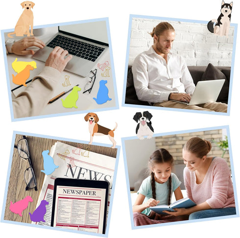 Cute Dog Sticky Notes with Paper Clips, 210 Sheets Cartoon Animal Self-Stick Notes Index Tabs Dog Shape Memo Pads Index Tabs 7 Pack (7 Color)...