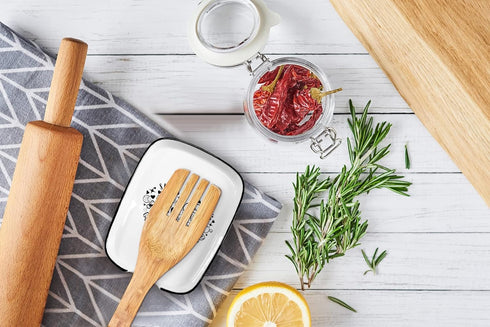 Love Ceramic Spoon Fork Rest with Love Baking Spoon Rest Featuring Cooking Heart for Bakers and Cooks Pattern Kitchenware Spoon Rest for Kitchen C...