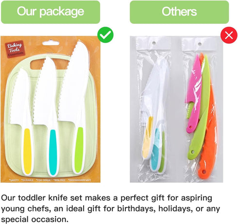 4 Pcs Kids Kitchen Knife Set,Kids Knives For Real Cooking With Nylon Kitchen Baking Knife with Cutting Board,Firm Grip,Safe Serrated Edges Kids Kn...