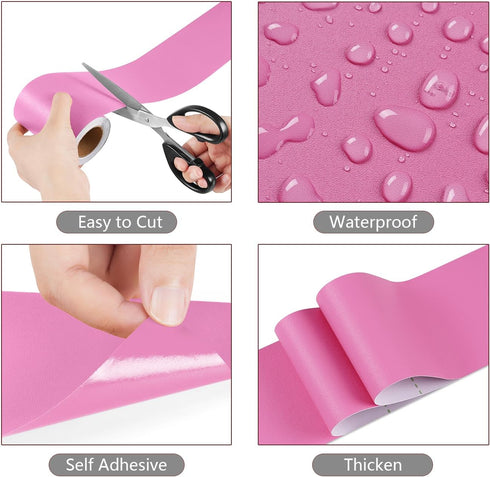 YENHOME 3"X590" Pink Wallpaper Border for Bulletin Board Self Adhesive Wallpaper Border Waterproof Mirror Frame Border Pink Bulletin Board Border ...