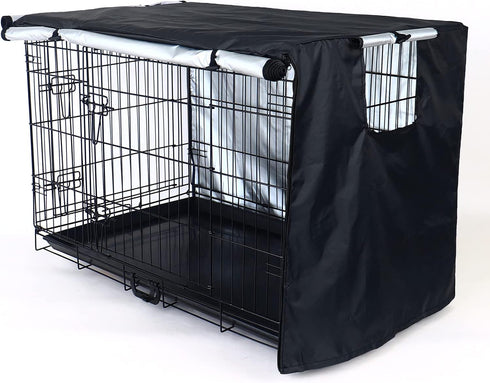 Durable Dog Crate Cover-Double Door, Pet Kennel Cover Waterproof Anti-UV Dog Cage Cover Fit for 24-48 inches Crate -Black...