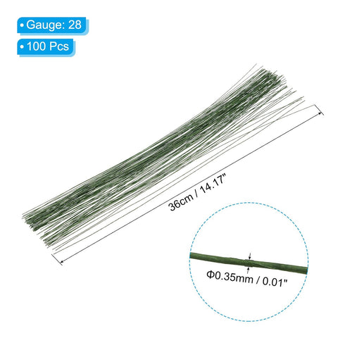 PATIKIL 28 Gauge 14" Floral Stem Wire, 100 Pcs Paper Wrapped Iron Artificial Flower Stem Accessories for DIY Bouquet Stem and Craft Decoration, Da...