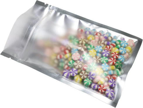 100pcs Frosted Clear Window Flat Colored Metallic Foil Resealable Zipper Seal Bags (Black, Flat | 3oz)...