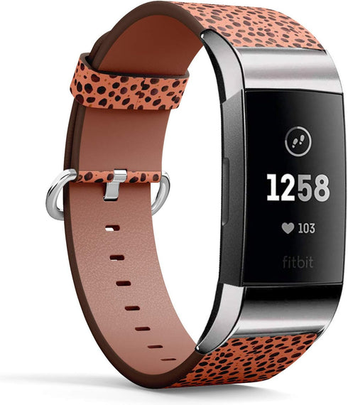 Watchband, Compatible with Fitbit Charge 3, Charge 3 SE - Replacement Leather Band Bracelet Strap Wristband Accessory // Watercolor Cheetah...