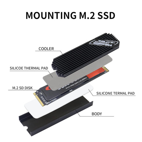 YACSEJAO M.2 2280 SSD heatsink M.2 Heatsink NVMe Cooler with Thermal Silicone pad for PC M.2 PCIE NVMe SSD, Black...