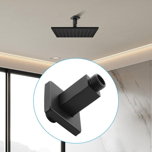 Straight Shower Arm with Flange Ceiling Mount Square Shower Extender for Fixed Shower Head 3 Inch Rainfall Shower Head Arm Extension, Matte Black...