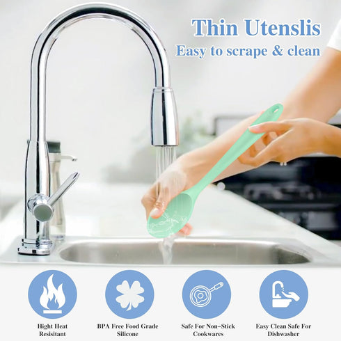 Silicone Mixing Spoons 2-Pack, 10.8" Large High Heat Resistant Nonstick Cooking spoon for Stirring, Mixing and Serving, Green & Pink Rubber Spoon....