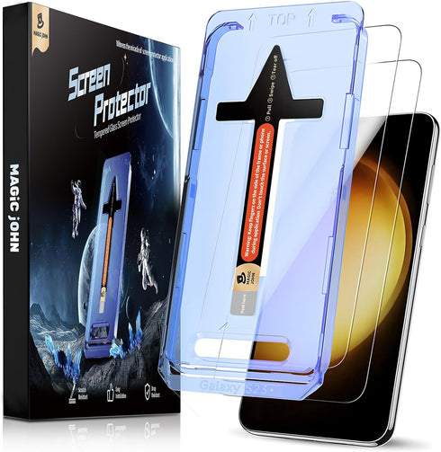 MAGIC JOHN 2 Pack for Samsung Galaxy S23 Plus/ S23+ (6.6 Inch) Screen Protector Tempered Glass, Bubble Free with Auto Dust-Elimination Installatio...