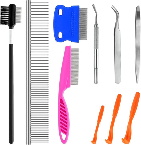 Tick Removal Tool for Dogs, Cat Comb for Shedding, Stainless Steel Pet Hair Grooming Comb Kit, Tear Stain Remover Comb for Small Dogs(10 Pack)...