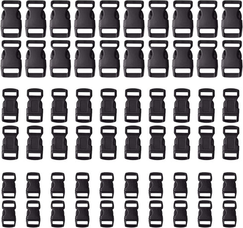 Golden Pearl 5/8, 1/2, and 3/8 inch(20 Each) Black Plastic Contoured Side Release Buckles for Paracord Bracelets-60pcs...