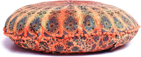 32 Inch Floor Pillow "Cover Only" Orange Tie Dye Mandala Cushion Case Seating Throw Hippie Decor Round Meditation Cushion Cover Ottoman Bohemian P...
