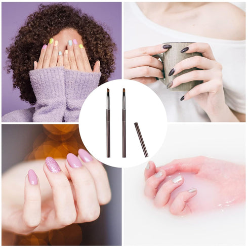 2pcs Nail Art Clean Up Brushes, Painting Brushes for Nails with Round & Angled Head Pen Painting Tools for Nail Art Design & Polish Mistake Cleani...