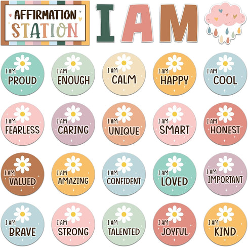 Frienda Boho Affirmation Station Bulletin Board Set Motivational Posters Classroom Mirror Growth Mindset Decor Positive Affirmations Accents Cutou...