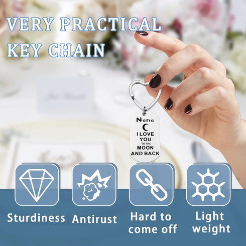 Nana Gift from Granddaughter Grandson I Love You to the Moon and Back Nana Keychain Cute Heart Key Ring Engraved Grandma Keychain Jewelry for Wome...