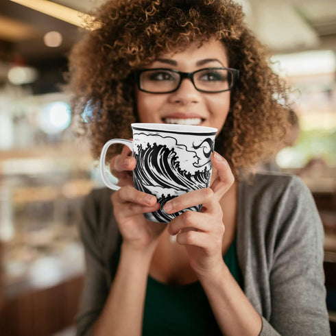 Karma Gifts 16 oz Black and White Boho Mug Mermaid - Cute Coffee and Tea Mug - Ceramic Coffee Mugs for Women and Men...