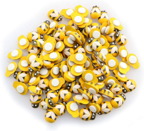 Tegg Wooden Bee Sticker 100PCS 3D Tiny Bumble Flatback Self Adhesive Embellishment for Card Scrapbooking DIY Decoration...