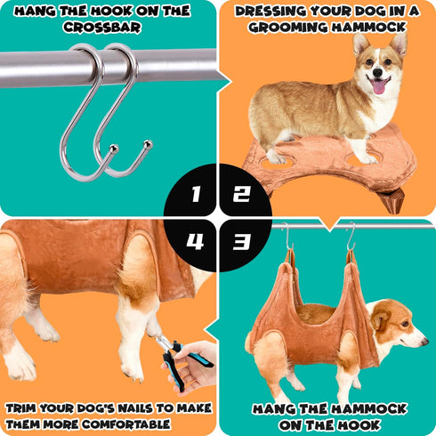 WSCXSC Dog Grooming Kit, Dog Grooming Supplies, Dog Grooming Hammock, Dog Grooming Harness, Dog Nail Clippers, Dog Nail Grinder, Hooks, Dog Hammoc...
