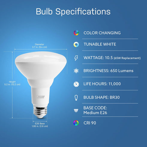 Feit Electric BR30 Smart Flood Light Bulb,2.4GHz WiFi Color Changing and Dimmable, No Hub, Works with Alexa or Google Assistant, BR30/RGBW/CA/AG, ...
