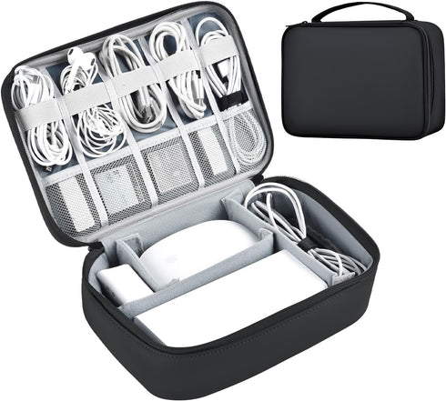 Large Capacity Electronics Accessories Organizer Travel Case with Adjustable Divider Waterproof Leather Cord Organizer Case Shockproof Tech Organi...