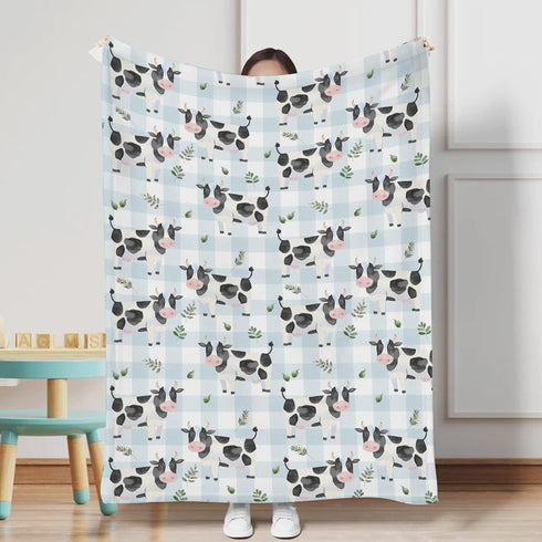 Cow Boho Leaves Baby Blanket for Boy Girl Spring Farm Animals Leaves Flannel Soft Swaddle Blanket Cow Plaids Lightweight Receiving Blankets Beddin...