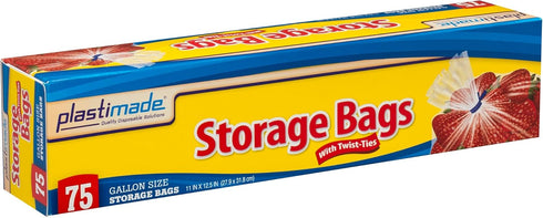 Disposable Plastic Storage Bags With Original Twist Tie, 1 Gallon Size, 75 Bags, Great For Home, Office, Vacation, Traveling, Sandwich, Fruits, Nu...