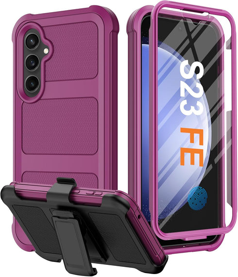 RubCase for Samsung Galaxy S23 FE Case with Belt Clip Holster | Built-in Screen Protector, Heavy Duty Military Grade Shockproof Drop Proof Rugged ...