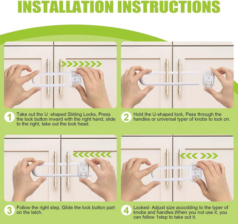6-Pack Safety Cabinet Locks for babies, Child safety cabinet locks, baby Proof Cabinet latches, Adjustable U-Shaped Sliding Child locks for Closet...