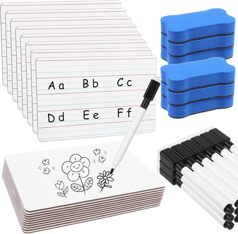 Dry Erase Lapboards with Lines Pack of 18 | 6 x 9 inch Double Sided White Boards with 18 Pens, 18 Erasers Small Mini White Dry Erase Boards for St...