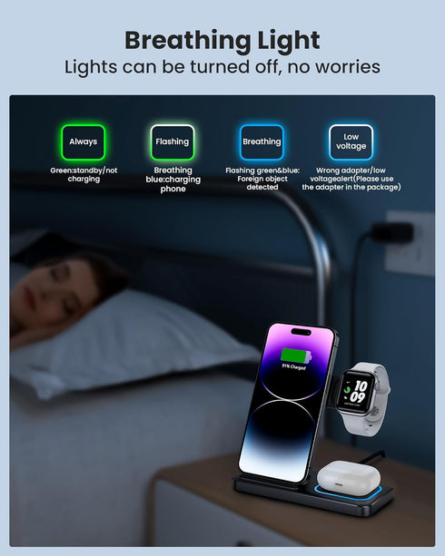 DUMTERR 3 in 1 Wireless Charger for iPhone 15/14/13/12,Wireless Charging Station for Apple Devices, Charging Stand for Apple Watch Series, for Air...