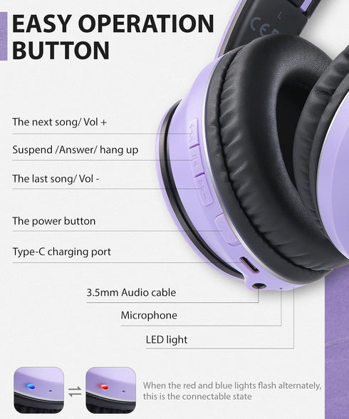 rockpapa E7 Over Ear Wireless Bluetooth Headphones with Mic Without Travel Case, Foldable Wired/Wireless Headphones with Microphone for Kids Child...