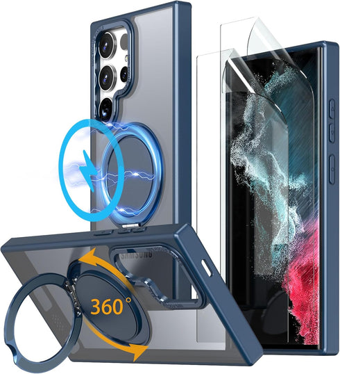 360° Rotation Magnetic Stand for Samsung Galaxy S22 Ultra/S23 Ultra Case with 2 Screen Protectors, Compatible with Magsafe, Military-Grade Drop Pr...