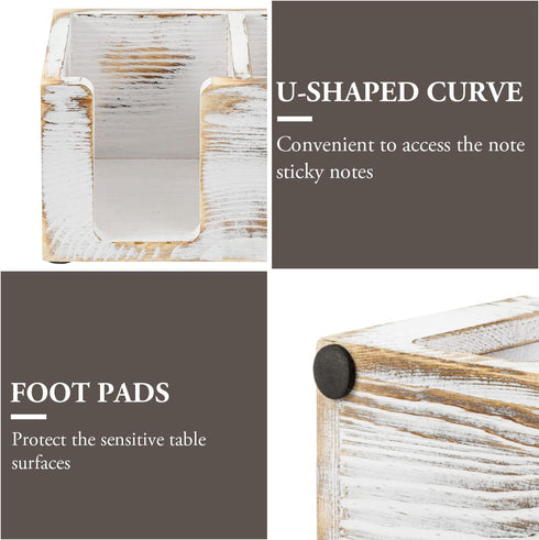 MyGift Shabby White Washed Solid Wood Sticky Note and Stationery Holder Stand, Office Desktop Storage Caddy for Self Adhesive Memo Pads Pen Pencil...