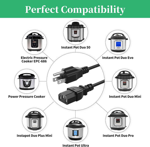 2 Pack 4FT 3 Prong AC Power Cord Compatible with Instant Pot Electric Pressure Cooker, Instant Pot DUO, DUO Mini, Ultra, Pro, Evo, Instapot Rice C...