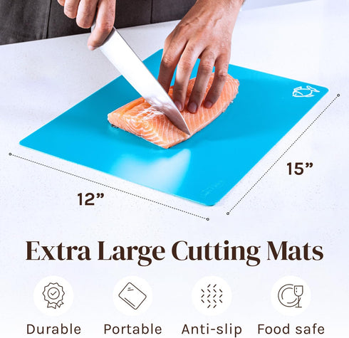 Extra Thick Flexible Plastic Cutting Board Mats with Food Icons & EZ-Grip Waffle Back, (Set of 6) Dishwasher Safe Vibrant...