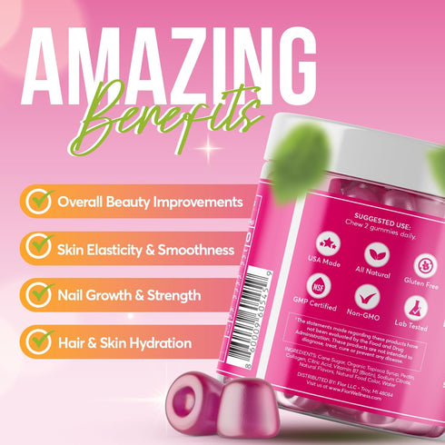 FIOR 60 ct Biotin and Collagen Supplements. Best Collagen & Biotin Vitamins for Hair Skin and Nails. Collagen Gummies & Biotin Gummies are Hair Sk...
