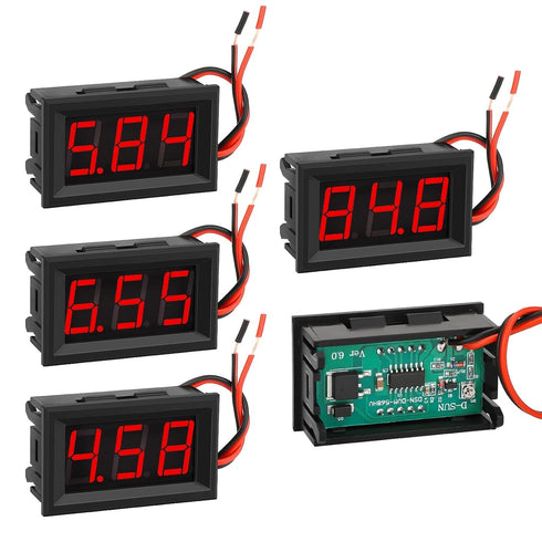 5 Pack DC 5~120V Digital Mini Voltmeter Voltage Display, SUNJOYCO 0.56" LED Display Panel Voltage Tester Meter, Car Motorcycle Battery Monitor Vol...