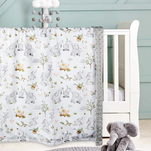 Baby Blankets for Unisex Boys Girls, Super Soft Nursery Minky Blankets with Baby Elephant Design and Dotted Fleece Backing, Printed Bed Throws New...