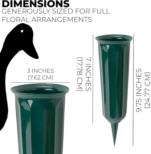 Black Duck Brand Green 9.75" Plastic Cemetery Memorial Grave Flute Flower Vases; 2 Pack...